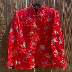 Vintage Peony Brand Reversible Chinese Jacket Red & Black Floral Sz 40 (M/L)